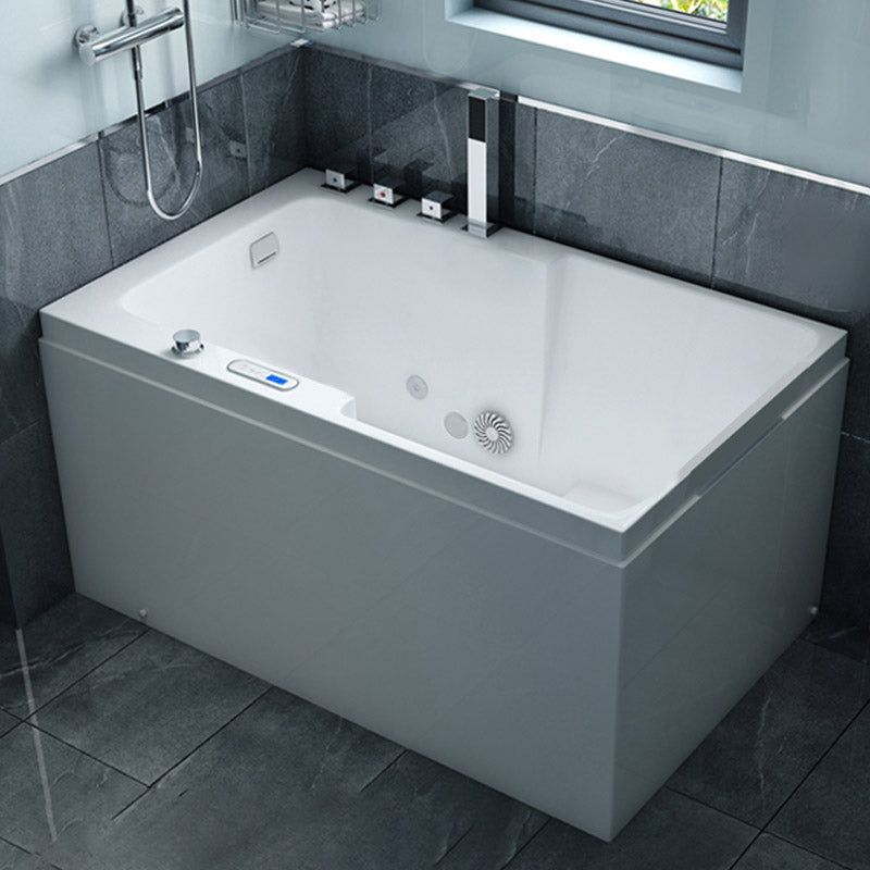 Bathroom Acrylic Apron Front Bathtub Modern Rectangular Bathtub Massage & Thermostat Tub with Silver 5-Piece Set Clearhalo 'Bathroom Remodel & Bathroom Fixtures' 'Bathtubs' 'Home Improvement' 'home_improvement' 'home_improvement_bathtubs' 'Showers & Bathtubs' 6639474