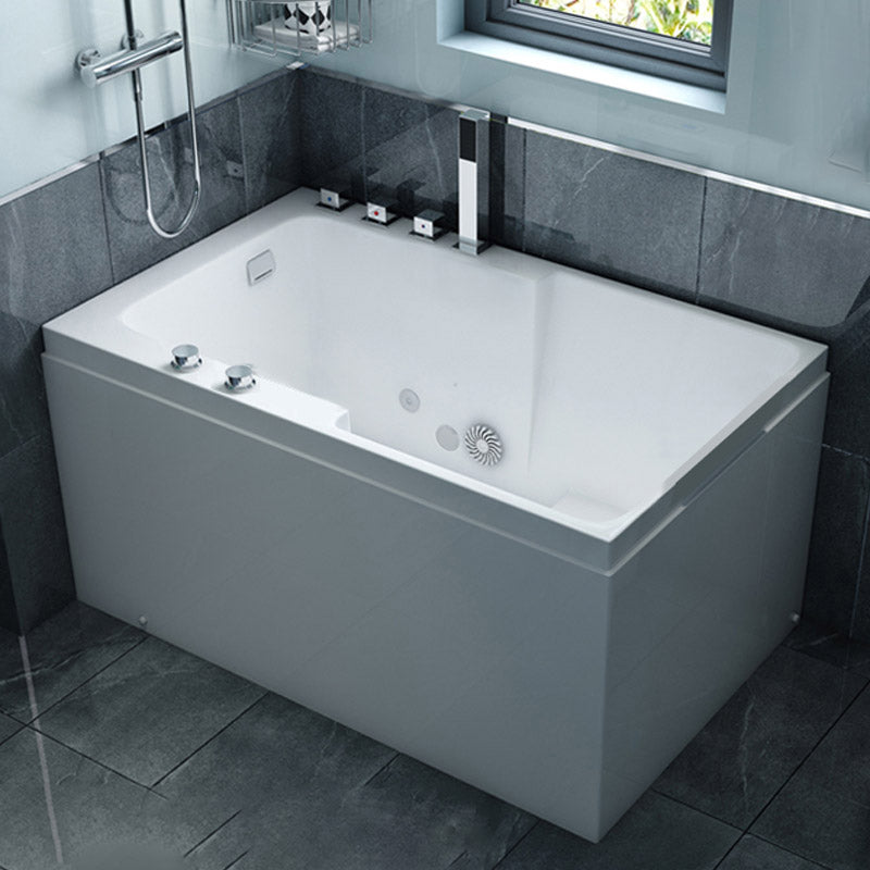 Bathroom Acrylic Apron Front Bathtub Modern Rectangular Bathtub Massage Tub with Silver 5-Piece Set Clearhalo 'Bathroom Remodel & Bathroom Fixtures' 'Bathtubs' 'Home Improvement' 'home_improvement' 'home_improvement_bathtubs' 'Showers & Bathtubs' 6639482