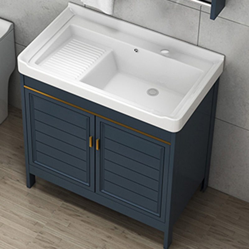 Glam Bathroom Vanity Ceramic Top with Faucet and Standalone Cabinet Vanity Set Bathroom Vanity Washboard Included Clearhalo 'Bathroom Remodel & Bathroom Fixtures' 'Bathroom Vanities' 'bathroom_vanities' 'Home Improvement' 'home_improvement' 'home_improvement_bathroom_vanities' 6642896