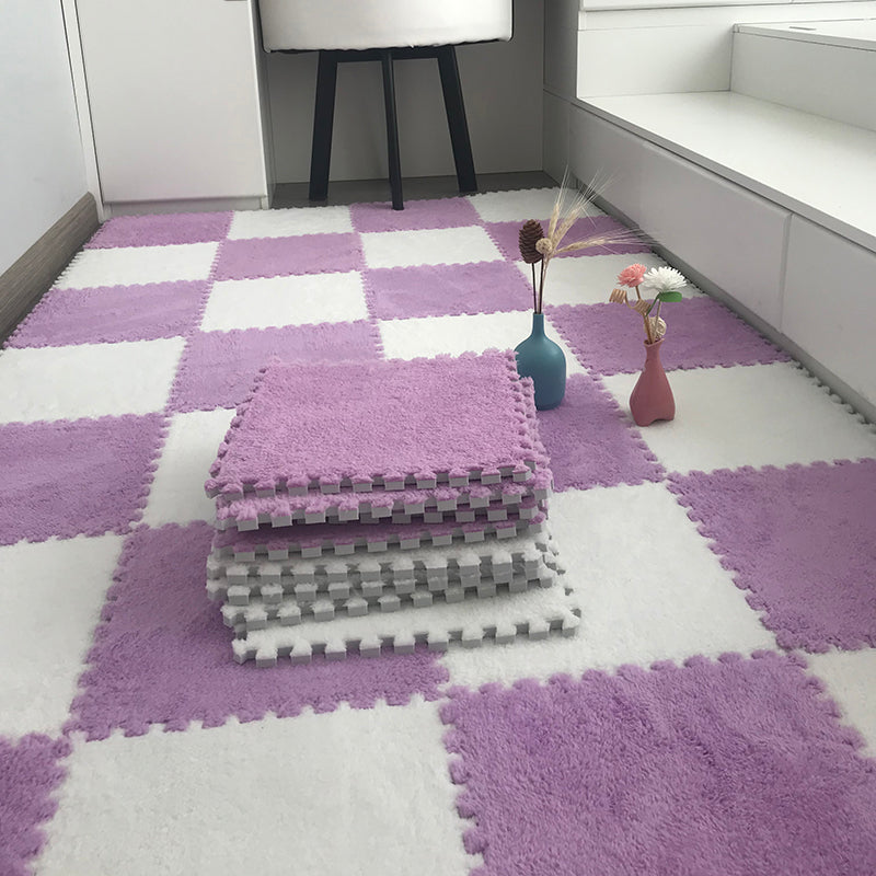 Interlocking Carpet Tiles Color Block Interlocking Carpet Floor Tile White-Purple Clearhalo 'Carpet Tiles & Carpet Squares' 'carpet_tiles_carpet_squares' 'Flooring 'Home Improvement' 'home_improvement' 'home_improvement_carpet_tiles_carpet_squares' Walls and Ceiling' 6642969