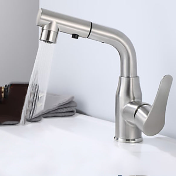 Modern 1-Handle Bathroom Sink Faucet Circular Vessel Sink Faucet Stainless Steel Chrome Pulling Clearhalo 'Bathroom Remodel & Bathroom Fixtures' 'Bathroom Sink Faucets' 'Bathroom Sinks & Faucet Components' 'bathroom_sink_faucets' 'Home Improvement' 'home_improvement' 'home_improvement_bathroom_sink_faucets' 6643542