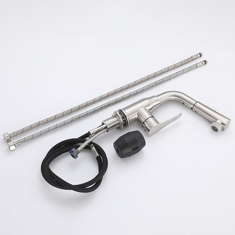 Modern 1-Handle Bathroom Sink Faucet Circular Vessel Sink Faucet Stainless Steel Clearhalo 'Bathroom Remodel & Bathroom Fixtures' 'Bathroom Sink Faucets' 'Bathroom Sinks & Faucet Components' 'bathroom_sink_faucets' 'Home Improvement' 'home_improvement' 'home_improvement_bathroom_sink_faucets' 6643545