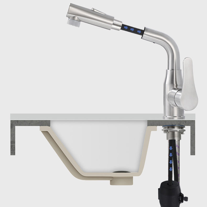 Modern 1-Handle Bathroom Sink Faucet Circular Vessel Sink Faucet Stainless Steel Clearhalo 'Bathroom Remodel & Bathroom Fixtures' 'Bathroom Sink Faucets' 'Bathroom Sinks & Faucet Components' 'bathroom_sink_faucets' 'Home Improvement' 'home_improvement' 'home_improvement_bathroom_sink_faucets' 6643547