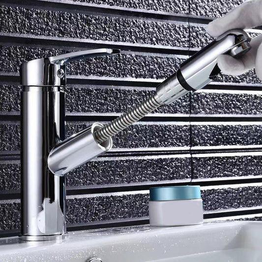 Contemporary Vessel Faucet Pull-out Faucet with One Lever Handle Clearhalo 'Bathroom Remodel & Bathroom Fixtures' 'Bathroom Sink Faucets' 'Bathroom Sinks & Faucet Components' 'bathroom_sink_faucets' 'Home Improvement' 'home_improvement' 'home_improvement_bathroom_sink_faucets' 6643581