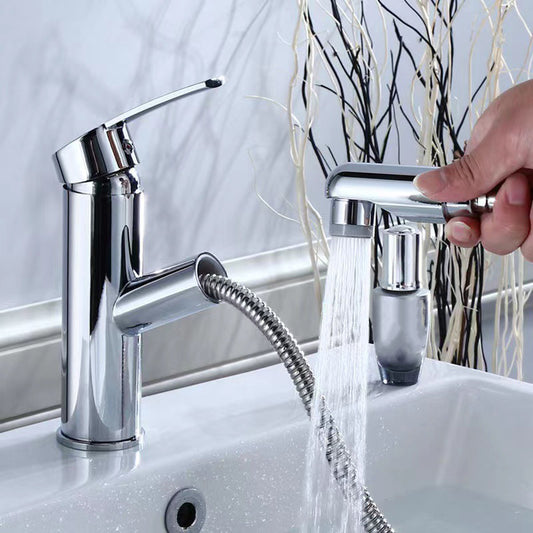 Contemporary Vessel Faucet Pull-out Faucet with One Lever Handle Clearhalo 'Bathroom Remodel & Bathroom Fixtures' 'Bathroom Sink Faucets' 'Bathroom Sinks & Faucet Components' 'bathroom_sink_faucets' 'Home Improvement' 'home_improvement' 'home_improvement_bathroom_sink_faucets' 6643585