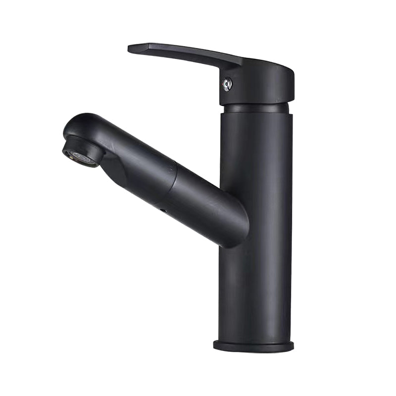 Contemporary Vessel Faucet Pull-out Faucet with One Lever Handle Black 7.1" Round Clearhalo 'Bathroom Remodel & Bathroom Fixtures' 'Bathroom Sink Faucets' 'Bathroom Sinks & Faucet Components' 'bathroom_sink_faucets' 'Home Improvement' 'home_improvement' 'home_improvement_bathroom_sink_faucets' 6643586