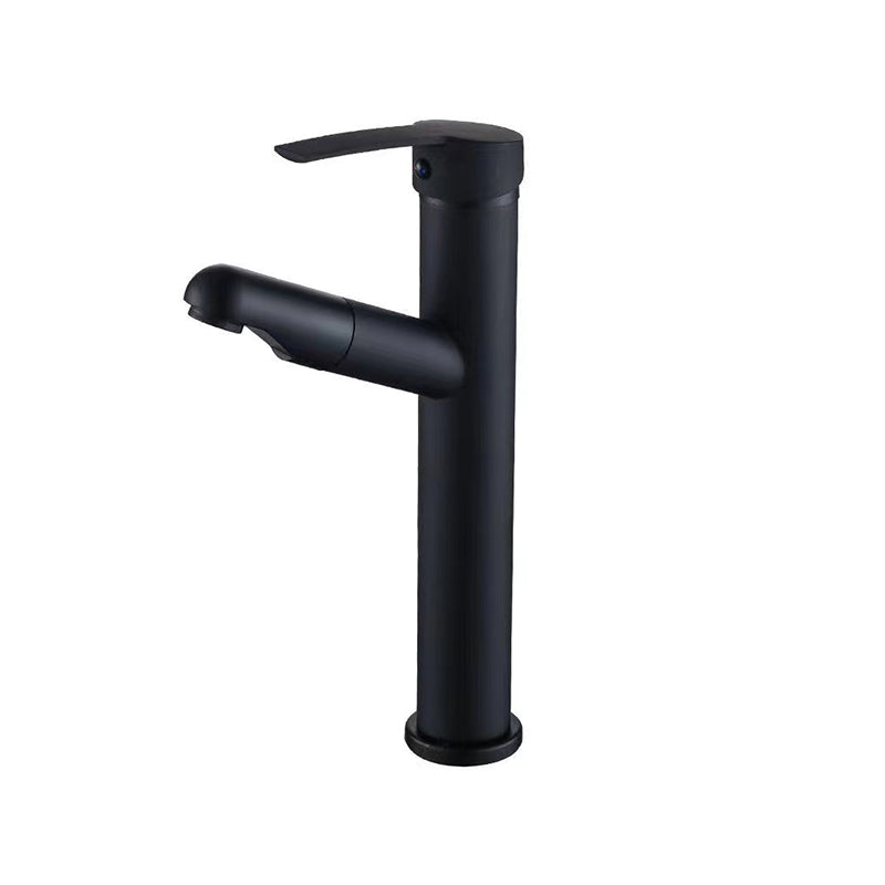 Contemporary Vessel Faucet Pull-out Faucet with One Lever Handle Black 10.2" Round Clearhalo 'Bathroom Remodel & Bathroom Fixtures' 'Bathroom Sink Faucets' 'Bathroom Sinks & Faucet Components' 'bathroom_sink_faucets' 'Home Improvement' 'home_improvement' 'home_improvement_bathroom_sink_faucets' 6643591