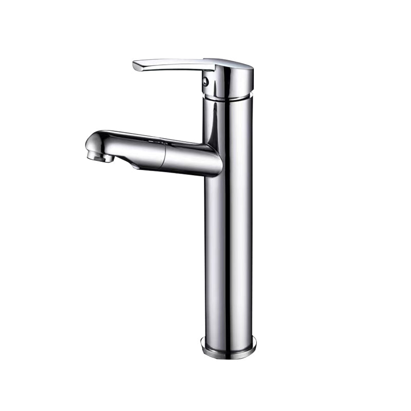 Contemporary Vessel Faucet Pull-out Faucet with One Lever Handle Silver 10.2" Round Clearhalo 'Bathroom Remodel & Bathroom Fixtures' 'Bathroom Sink Faucets' 'Bathroom Sinks & Faucet Components' 'bathroom_sink_faucets' 'Home Improvement' 'home_improvement' 'home_improvement_bathroom_sink_faucets' 6643592