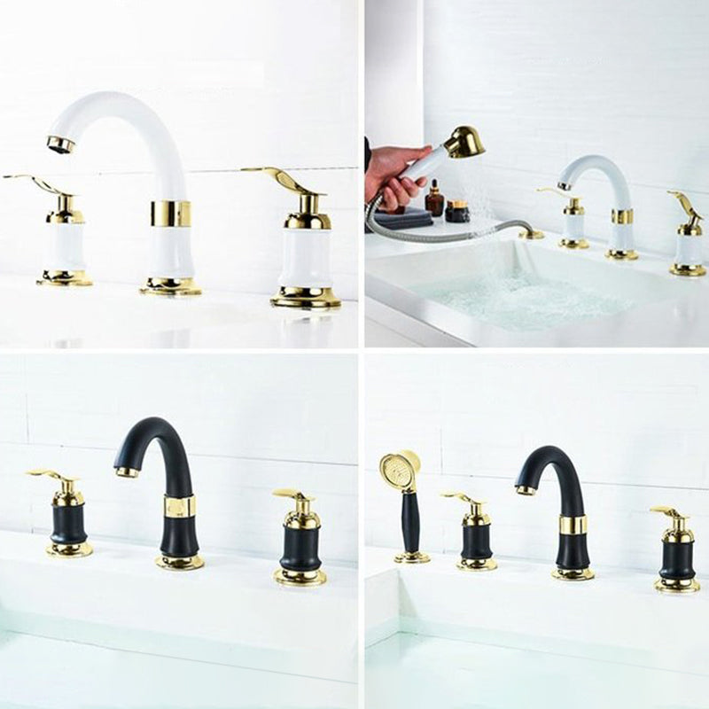 Luxury Rotatable Widespread Sink Faucet Circular Lever Handle Faucet with Water Hose Clearhalo 'Bathroom Remodel & Bathroom Fixtures' 'Bathroom Sink Faucets' 'Bathroom Sinks & Faucet Components' 'bathroom_sink_faucets' 'Home Improvement' 'home_improvement' 'home_improvement_bathroom_sink_faucets' 6643608