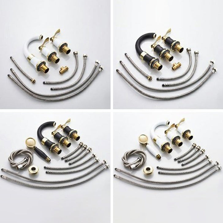 Luxury Rotatable Widespread Sink Faucet Circular Lever Handle Faucet with Water Hose Clearhalo 'Bathroom Remodel & Bathroom Fixtures' 'Bathroom Sink Faucets' 'Bathroom Sinks & Faucet Components' 'bathroom_sink_faucets' 'Home Improvement' 'home_improvement' 'home_improvement_bathroom_sink_faucets' 6643612