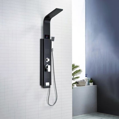 Modern Shower System Massage Jets Knob Hand Shower Ceiling Mounted Shower Trim Black Round Temperature Control Clearhalo 'Bathroom Remodel & Bathroom Fixtures' 'Home Improvement' 'home_improvement' 'home_improvement_shower_faucets' 'Shower Faucets & Systems' 'shower_faucets' 'Showers & Bathtubs Plumbing' 'Showers & Bathtubs' 6643651