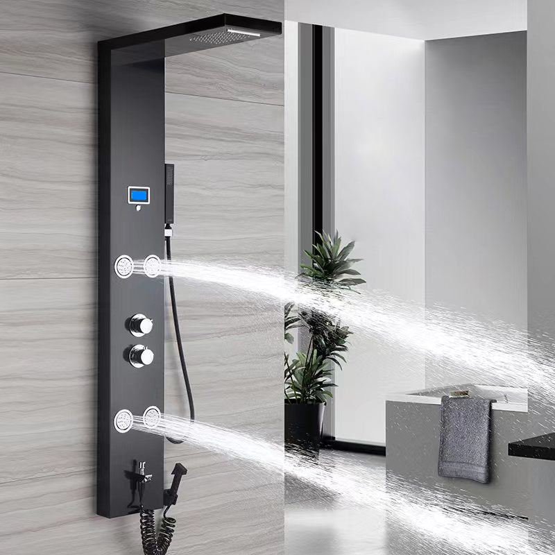 Modern Shower System Massage Jets Knob Hand Shower Ceiling Mounted Shower Trim Clearhalo 'Bathroom Remodel & Bathroom Fixtures' 'Home Improvement' 'home_improvement' 'home_improvement_shower_faucets' 'Shower Faucets & Systems' 'shower_faucets' 'Showers & Bathtubs Plumbing' 'Showers & Bathtubs' 6643653