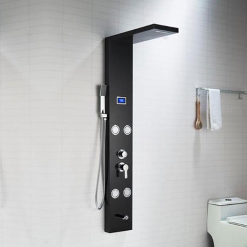 Modern Shower System Massage Jets Knob Hand Shower Ceiling Mounted Shower Trim Black Square Temperature Control Clearhalo 'Bathroom Remodel & Bathroom Fixtures' 'Home Improvement' 'home_improvement' 'home_improvement_shower_faucets' 'Shower Faucets & Systems' 'shower_faucets' 'Showers & Bathtubs Plumbing' 'Showers & Bathtubs' 6643654