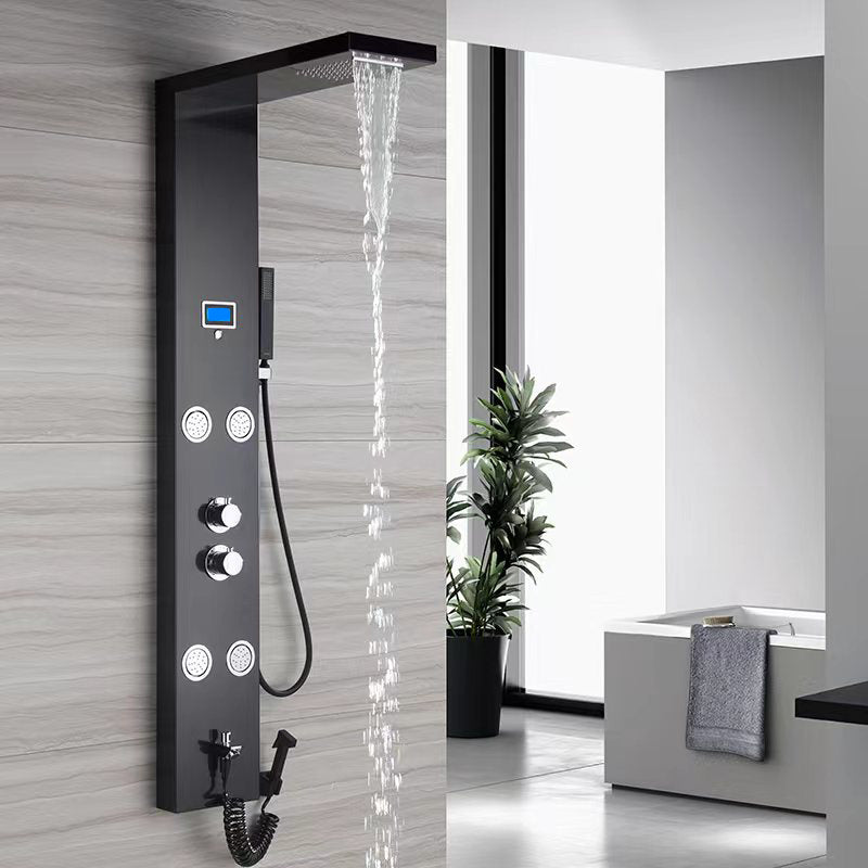 Modern Shower System Massage Jets Knob Hand Shower Ceiling Mounted Shower Trim Clearhalo 'Bathroom Remodel & Bathroom Fixtures' 'Home Improvement' 'home_improvement' 'home_improvement_shower_faucets' 'Shower Faucets & Systems' 'shower_faucets' 'Showers & Bathtubs Plumbing' 'Showers & Bathtubs' 6643655