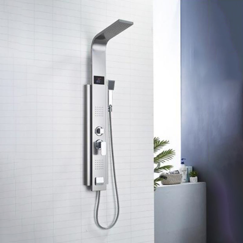 Modern Shower System Massage Jets Knob Hand Shower Ceiling Mounted Shower Trim Silver Round Temperature Control Clearhalo 'Bathroom Remodel & Bathroom Fixtures' 'Home Improvement' 'home_improvement' 'home_improvement_shower_faucets' 'Shower Faucets & Systems' 'shower_faucets' 'Showers & Bathtubs Plumbing' 'Showers & Bathtubs' 6643656