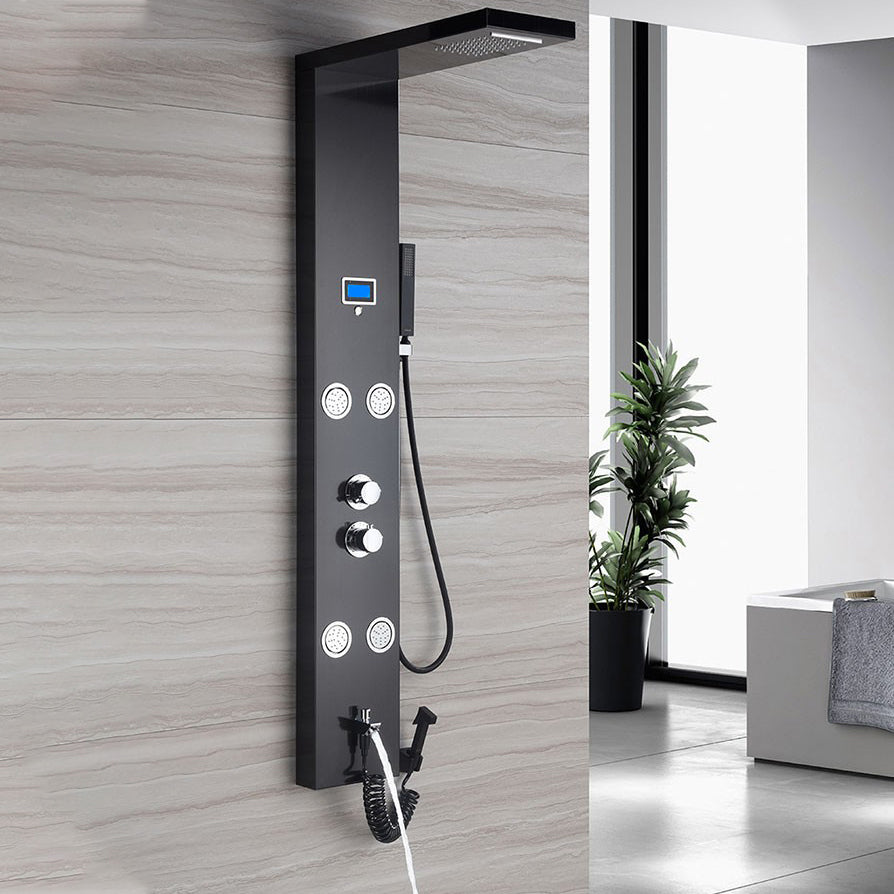 Modern Shower System Massage Jets Knob Hand Shower Ceiling Mounted Shower Trim Clearhalo 'Bathroom Remodel & Bathroom Fixtures' 'Home Improvement' 'home_improvement' 'home_improvement_shower_faucets' 'Shower Faucets & Systems' 'shower_faucets' 'Showers & Bathtubs Plumbing' 'Showers & Bathtubs' 6643657