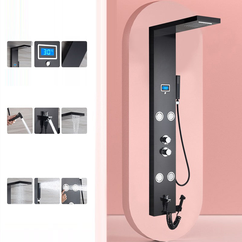 Modern Shower System Massage Jets Knob Hand Shower Ceiling Mounted Shower Trim Clearhalo 'Bathroom Remodel & Bathroom Fixtures' 'Home Improvement' 'home_improvement' 'home_improvement_shower_faucets' 'Shower Faucets & Systems' 'shower_faucets' 'Showers & Bathtubs Plumbing' 'Showers & Bathtubs' 6643661