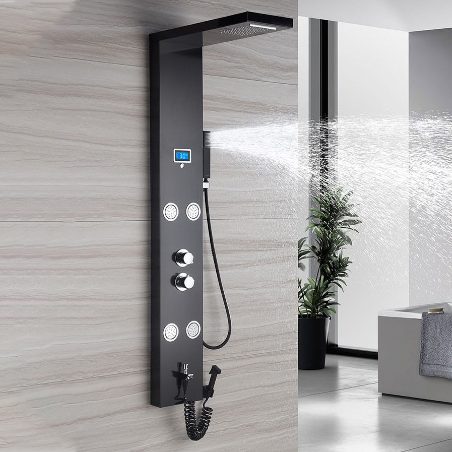 Modern Shower System Massage Jets Knob Hand Shower Ceiling Mounted Shower Trim Clearhalo 'Bathroom Remodel & Bathroom Fixtures' 'Home Improvement' 'home_improvement' 'home_improvement_shower_faucets' 'Shower Faucets & Systems' 'shower_faucets' 'Showers & Bathtubs Plumbing' 'Showers & Bathtubs' 6643668