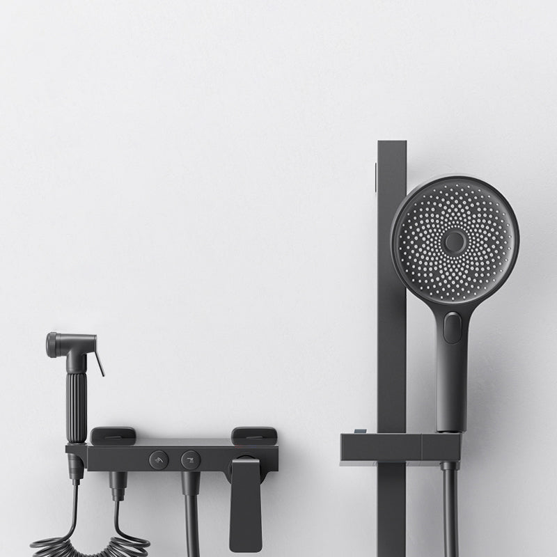 Shower System Massage Jet Round Handheld Shower Head Wall Mounted Shower Trim Black Temperature Control Clearhalo 'Bathroom Remodel & Bathroom Fixtures' 'Home Improvement' 'home_improvement' 'home_improvement_shower_faucets' 'Shower Faucets & Systems' 'shower_faucets' 'Showers & Bathtubs Plumbing' 'Showers & Bathtubs' 6643697