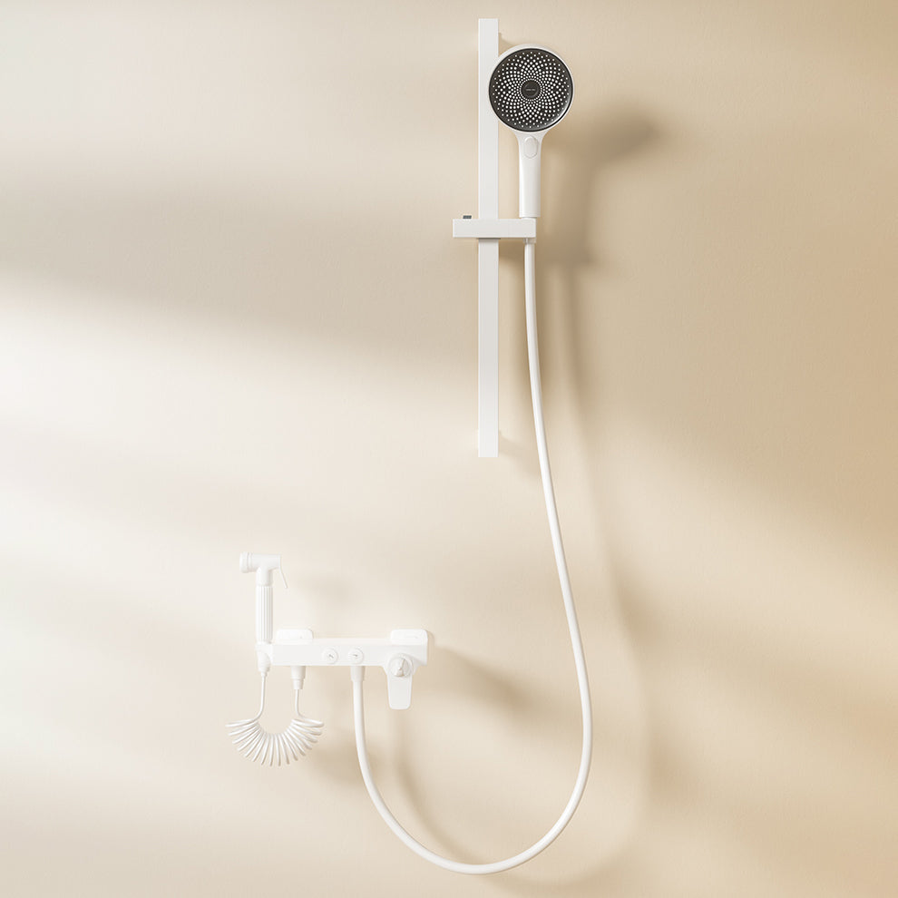 Shower System Massage Jet Round Handheld Shower Head Wall Mounted Shower Trim White Thermostatic Clearhalo 'Bathroom Remodel & Bathroom Fixtures' 'Home Improvement' 'home_improvement' 'home_improvement_shower_faucets' 'Shower Faucets & Systems' 'shower_faucets' 'Showers & Bathtubs Plumbing' 'Showers & Bathtubs' 6643711