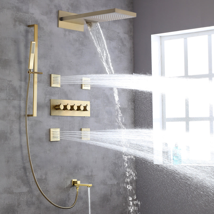 Modern Shower Head Combo Brass Slide Bar Included Wall Mounted Shower System Clearhalo 'Bathroom Remodel & Bathroom Fixtures' 'Home Improvement' 'home_improvement' 'home_improvement_shower_faucets' 'Shower Faucets & Systems' 'shower_faucets' 'Showers & Bathtubs Plumbing' 'Showers & Bathtubs' 6643717