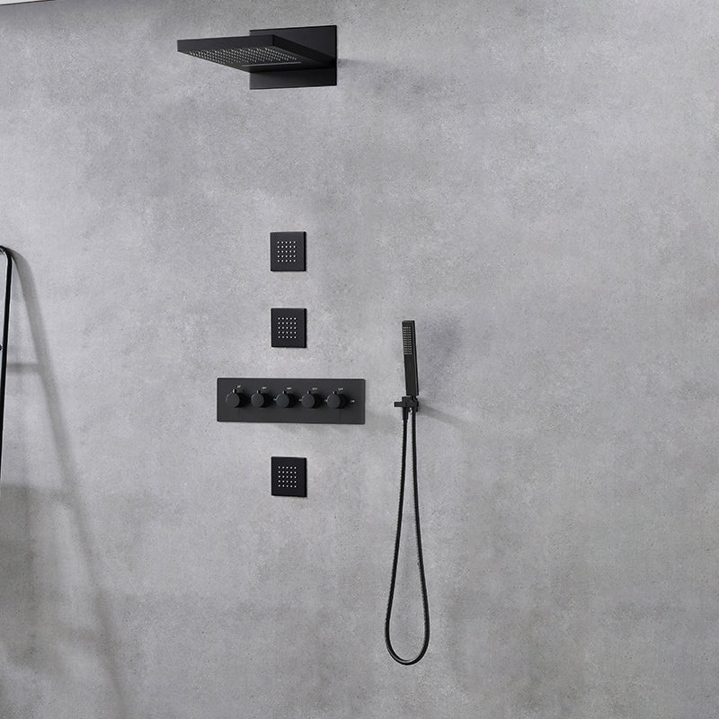 Modern Shower Head Combo Brass Slide Bar Included Wall Mounted Shower System Black 5 Clearhalo 'Bathroom Remodel & Bathroom Fixtures' 'Home Improvement' 'home_improvement' 'home_improvement_shower_faucets' 'Shower Faucets & Systems' 'shower_faucets' 'Showers & Bathtubs Plumbing' 'Showers & Bathtubs' 6643718