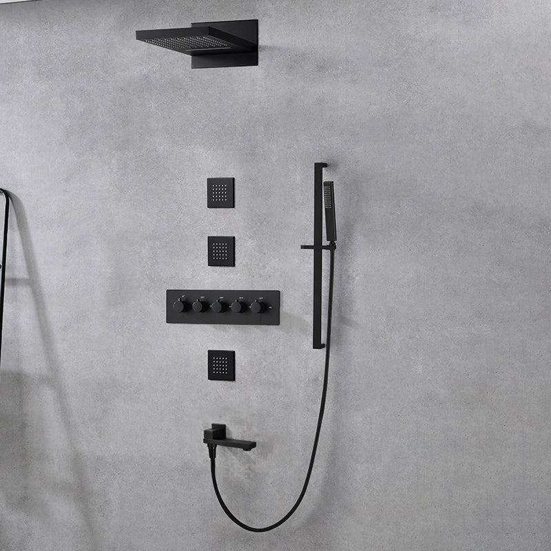 Modern Shower Head Combo Brass Slide Bar Included Wall Mounted Shower System Black 6 Clearhalo 'Bathroom Remodel & Bathroom Fixtures' 'Home Improvement' 'home_improvement' 'home_improvement_shower_faucets' 'Shower Faucets & Systems' 'shower_faucets' 'Showers & Bathtubs Plumbing' 'Showers & Bathtubs' 6643720