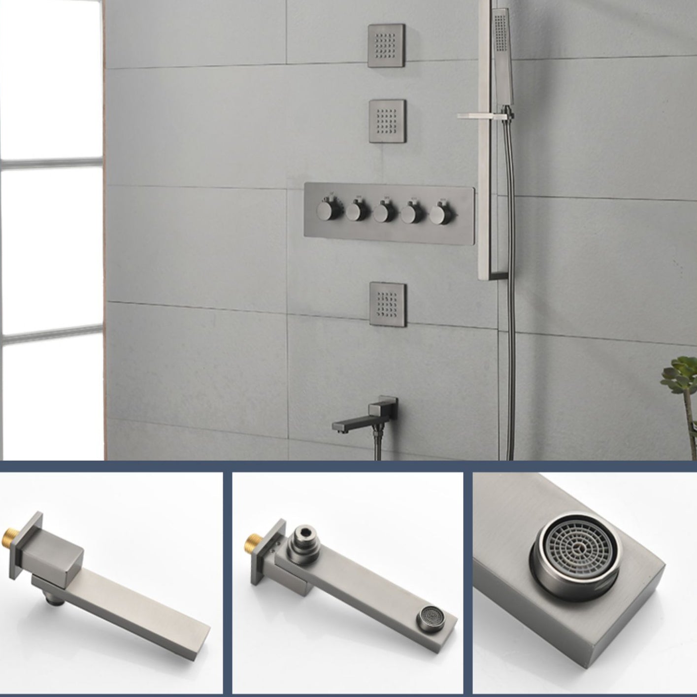 Modern Shower Head Combo Brass Slide Bar Included Wall Mounted Shower System Clearhalo 'Bathroom Remodel & Bathroom Fixtures' 'Home Improvement' 'home_improvement' 'home_improvement_shower_faucets' 'Shower Faucets & Systems' 'shower_faucets' 'Showers & Bathtubs Plumbing' 'Showers & Bathtubs' 6643740