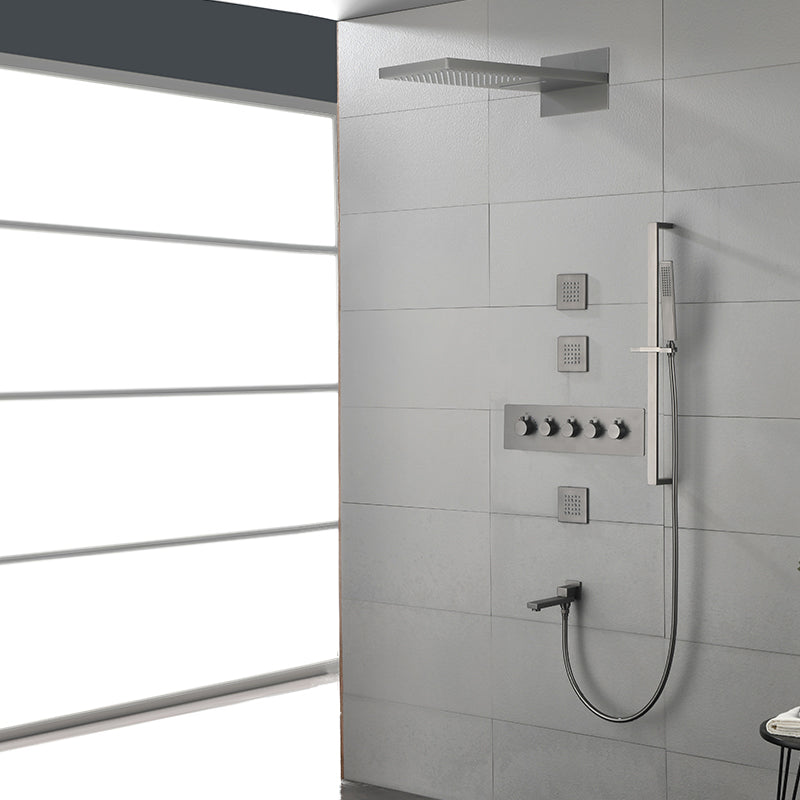 Modern Shower Head Combo Brass Slide Bar Included Wall Mounted Shower System Gun Grey 6 Clearhalo 'Bathroom Remodel & Bathroom Fixtures' 'Home Improvement' 'home_improvement' 'home_improvement_shower_faucets' 'Shower Faucets & Systems' 'shower_faucets' 'Showers & Bathtubs Plumbing' 'Showers & Bathtubs' 6643747