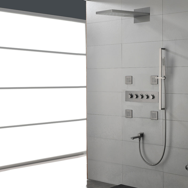 Modern Shower Head Combo Brass Slide Bar Included Wall Mounted Shower System Gun Grey 7 Clearhalo 'Bathroom Remodel & Bathroom Fixtures' 'Home Improvement' 'home_improvement' 'home_improvement_shower_faucets' 'Shower Faucets & Systems' 'shower_faucets' 'Showers & Bathtubs Plumbing' 'Showers & Bathtubs' 6643748