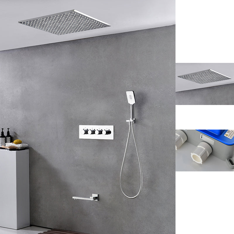Modern Shower Trim Brass Slide Bar Included Adjustable Shower Head Shower Combo Silver 1'8" x 1'8" 3 Clearhalo 'Bathroom Remodel & Bathroom Fixtures' 'Home Improvement' 'home_improvement' 'home_improvement_shower_faucets' 'Shower Faucets & Systems' 'shower_faucets' 'Showers & Bathtubs Plumbing' 'Showers & Bathtubs' 6643772