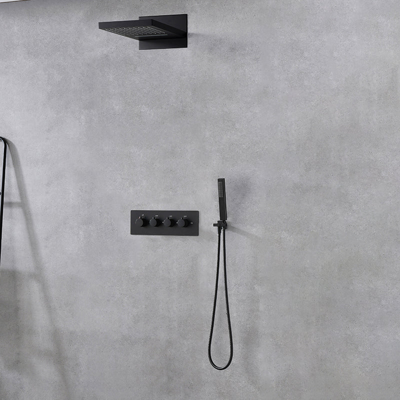 Modern Shower Set Brass Body Jets Adjustable Shower Head Wall Mounted Shower System Black 2 Clearhalo 'Bathroom Remodel & Bathroom Fixtures' 'Home Improvement' 'home_improvement' 'home_improvement_shower_faucets' 'Shower Faucets & Systems' 'shower_faucets' 'Showers & Bathtubs Plumbing' 'Showers & Bathtubs' 6643787