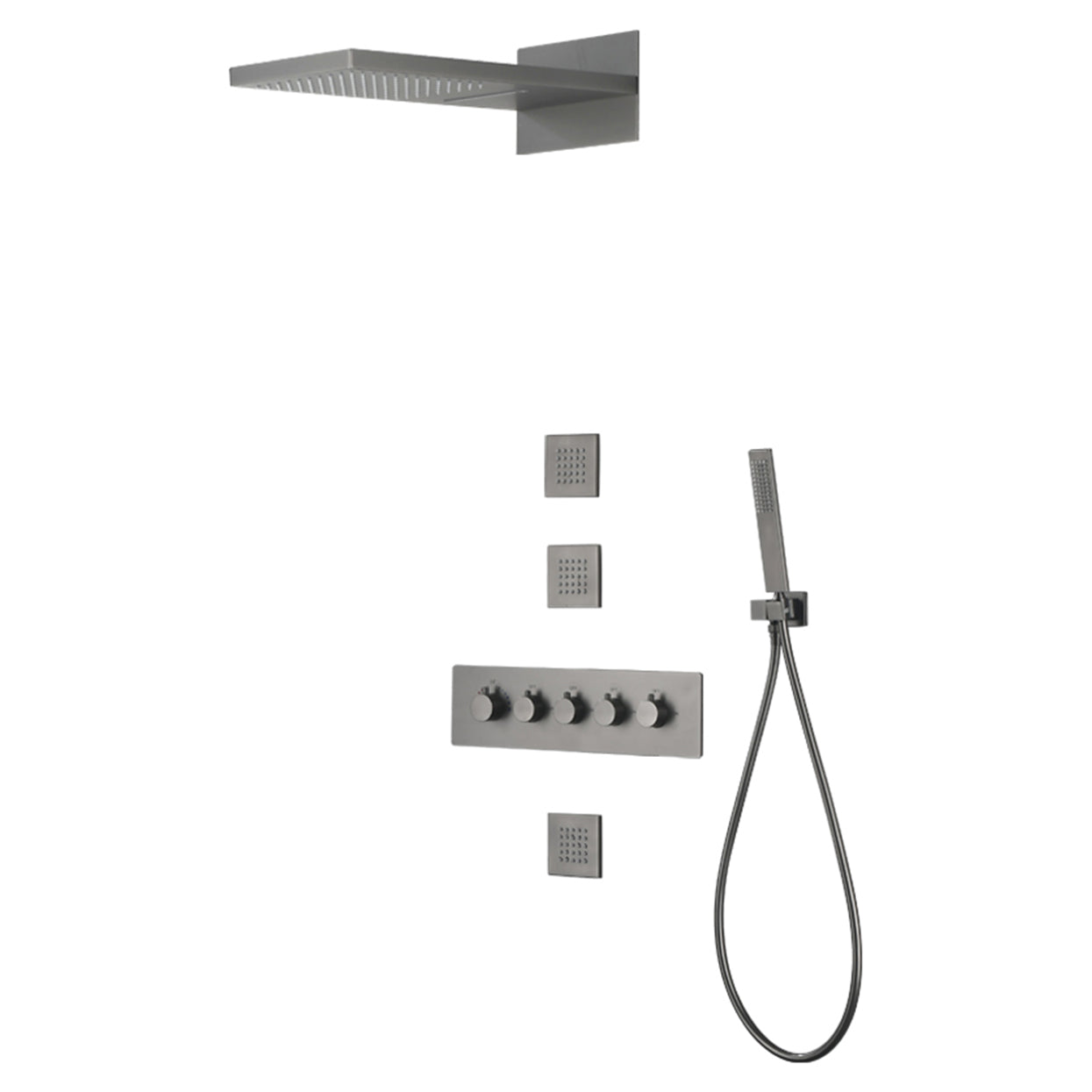 Modern Shower Set Brass Body Jets Adjustable Shower Head Wall Mounted Shower System Clearhalo 'Bathroom Remodel & Bathroom Fixtures' 'Home Improvement' 'home_improvement' 'home_improvement_shower_faucets' 'Shower Faucets & Systems' 'shower_faucets' 'Showers & Bathtubs Plumbing' 'Showers & Bathtubs' 6643795