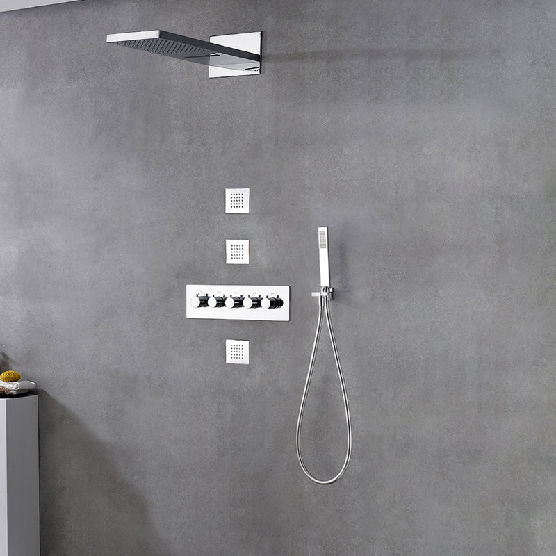 Modern Shower Set Brass Body Jets Adjustable Shower Head Wall Mounted Shower System Silver 5 Clearhalo 'Bathroom Remodel & Bathroom Fixtures' 'Home Improvement' 'home_improvement' 'home_improvement_shower_faucets' 'Shower Faucets & Systems' 'shower_faucets' 'Showers & Bathtubs Plumbing' 'Showers & Bathtubs' 6643800