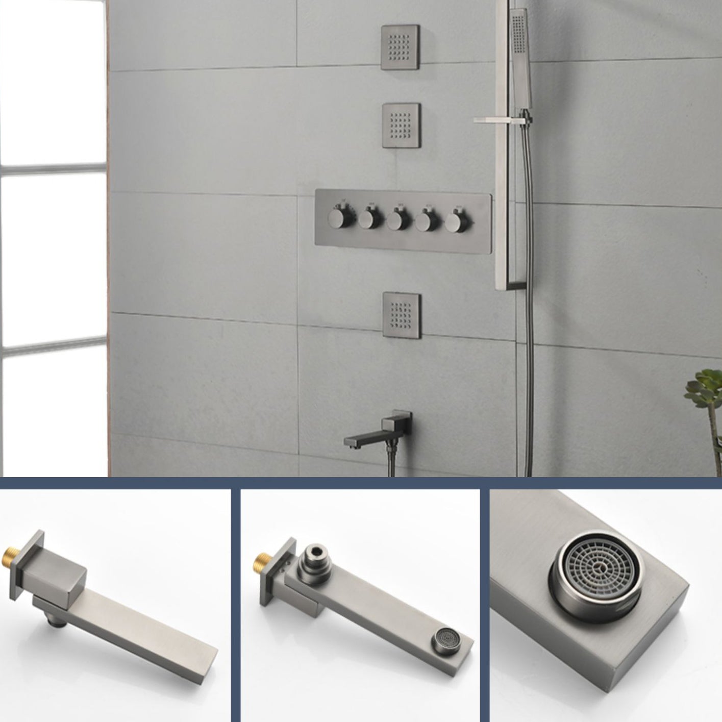 Modern Shower Set Brass Body Jets Adjustable Shower Head Wall Mounted Shower System Clearhalo 'Bathroom Remodel & Bathroom Fixtures' 'Home Improvement' 'home_improvement' 'home_improvement_shower_faucets' 'Shower Faucets & Systems' 'shower_faucets' 'Showers & Bathtubs Plumbing' 'Showers & Bathtubs' 6643812