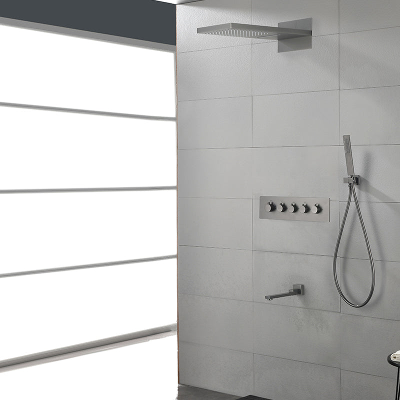 Modern Shower Set Brass Body Jets Adjustable Shower Head Wall Mounted Shower System Gun Grey 3 Clearhalo 'Bathroom Remodel & Bathroom Fixtures' 'Home Improvement' 'home_improvement' 'home_improvement_shower_faucets' 'Shower Faucets & Systems' 'shower_faucets' 'Showers & Bathtubs Plumbing' 'Showers & Bathtubs' 6643816