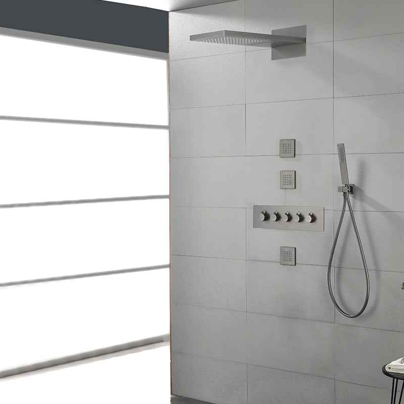 Modern Shower Set Brass Body Jets Adjustable Shower Head Wall Mounted Shower System Gun Grey 5 Clearhalo 'Bathroom Remodel & Bathroom Fixtures' 'Home Improvement' 'home_improvement' 'home_improvement_shower_faucets' 'Shower Faucets & Systems' 'shower_faucets' 'Showers & Bathtubs Plumbing' 'Showers & Bathtubs' 6643817
