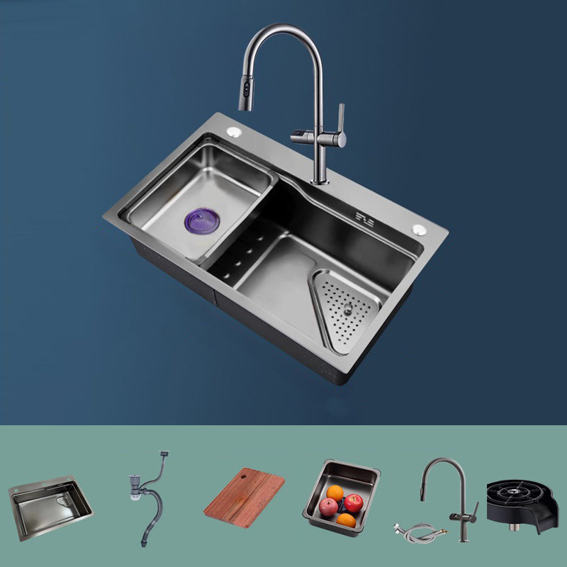 Contemporary Kitchen Sink Stainless Steel Single Bowl Kitchen Sink with Basket Strainer 30"L x 18"W x 9"H Sink with Faucet Pull Out Faucet Clearhalo 'Home Improvement' 'home_improvement' 'home_improvement_kitchen_sinks' 'Kitchen Remodel & Kitchen Fixtures' 'Kitchen Sinks & Faucet Components' 'Kitchen Sinks' 'kitchen_sinks' 6643874