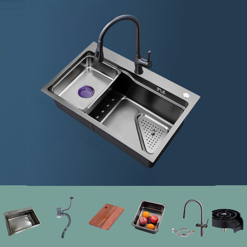 Contemporary Kitchen Sink Stainless Steel Single Bowl Kitchen Sink with Basket Strainer 30"L x 18"W x 9"H Sink with Faucet Induction Faucet Clearhalo 'Home Improvement' 'home_improvement' 'home_improvement_kitchen_sinks' 'Kitchen Remodel & Kitchen Fixtures' 'Kitchen Sinks & Faucet Components' 'Kitchen Sinks' 'kitchen_sinks' 6643875