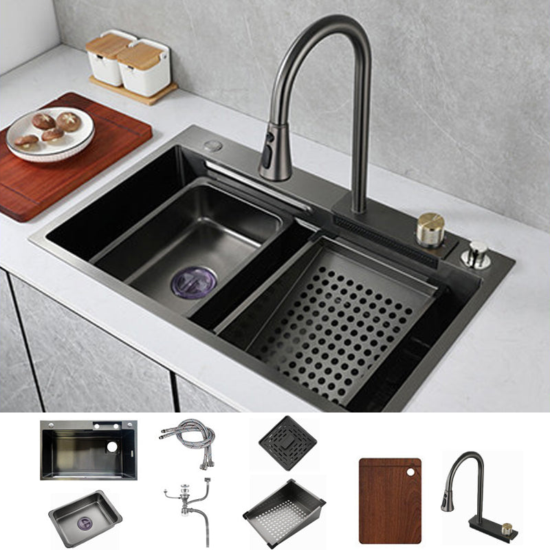 Contemporary Kitchen Sink Stainless Steel Single Bowl Kitchen Sink with Basket Strainer 26.8"L x 17.7"W x 9.1"H Sink with Faucet Deck Control Drain Clearhalo 'Home Improvement' 'home_improvement' 'home_improvement_kitchen_sinks' 'Kitchen Remodel & Kitchen Fixtures' 'Kitchen Sinks & Faucet Components' 'Kitchen Sinks' 'kitchen_sinks' 6643877