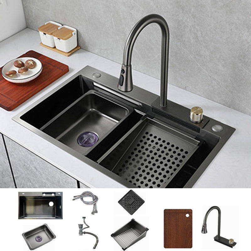 Contemporary Kitchen Sink Stainless Steel Single Bowl Kitchen Sink with Basket Strainer Sink with Faucet Conventional Launching Clearhalo 'Home Improvement' 'home_improvement' 'home_improvement_kitchen_sinks' 'Kitchen Remodel & Kitchen Fixtures' 'Kitchen Sinks & Faucet Components' 'Kitchen Sinks' 'kitchen_sinks' 6643880