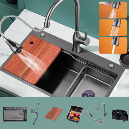 Contemporary Kitchen Sink Stainless Steel Single Bowl Kitchen Sink with Basket Strainer Sink with Faucet Pull Out Faucet Clearhalo 'Home Improvement' 'home_improvement' 'home_improvement_kitchen_sinks' 'Kitchen Remodel & Kitchen Fixtures' 'Kitchen Sinks & Faucet Components' 'Kitchen Sinks' 'kitchen_sinks' 6643881