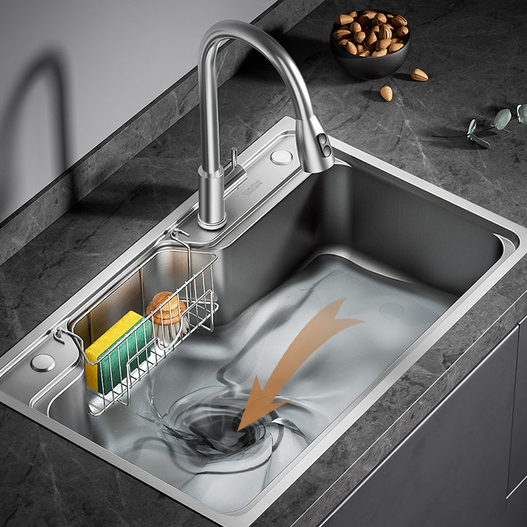 Contemporary Style Kitchen Sink Stainless Steel Drop-In Rustproof Kitchen Sink 31.5"L x 18.9"W x 8.3"H Sink with Faucet Pull Out Faucet Clearhalo 'Home Improvement' 'home_improvement' 'home_improvement_kitchen_sinks' 'Kitchen Remodel & Kitchen Fixtures' 'Kitchen Sinks & Faucet Components' 'Kitchen Sinks' 'kitchen_sinks' 6643925