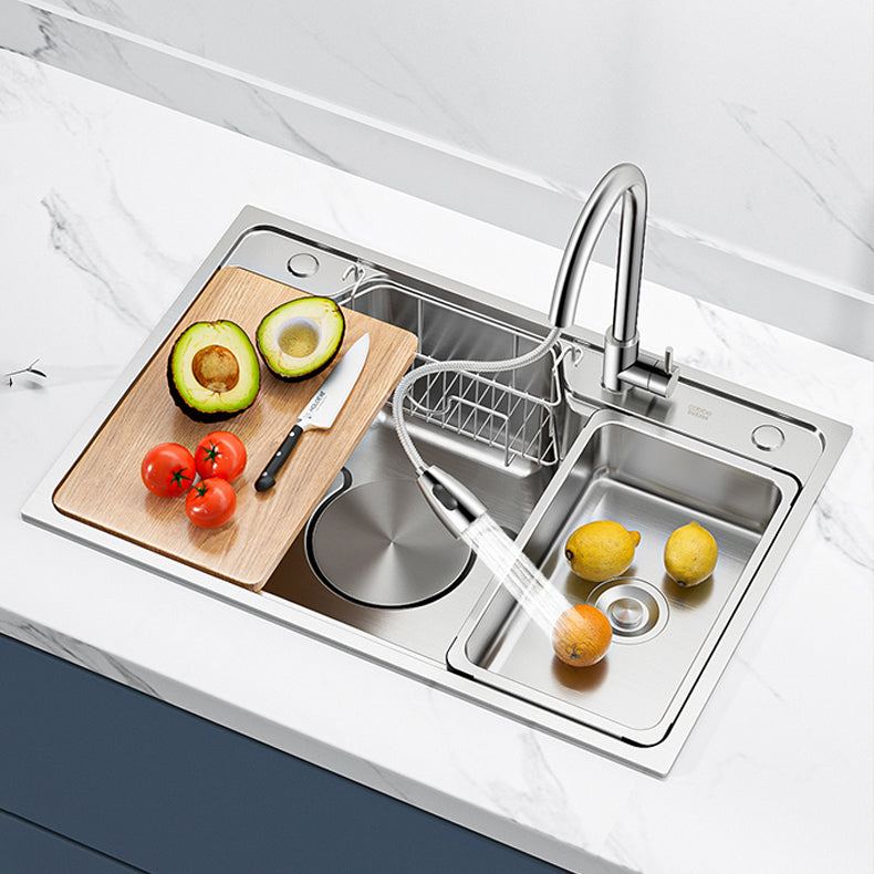 Contemporary Style Kitchen Sink Stainless Steel Drop-In Rustproof Kitchen Sink Clearhalo 'Home Improvement' 'home_improvement' 'home_improvement_kitchen_sinks' 'Kitchen Remodel & Kitchen Fixtures' 'Kitchen Sinks & Faucet Components' 'Kitchen Sinks' 'kitchen_sinks' 6643928