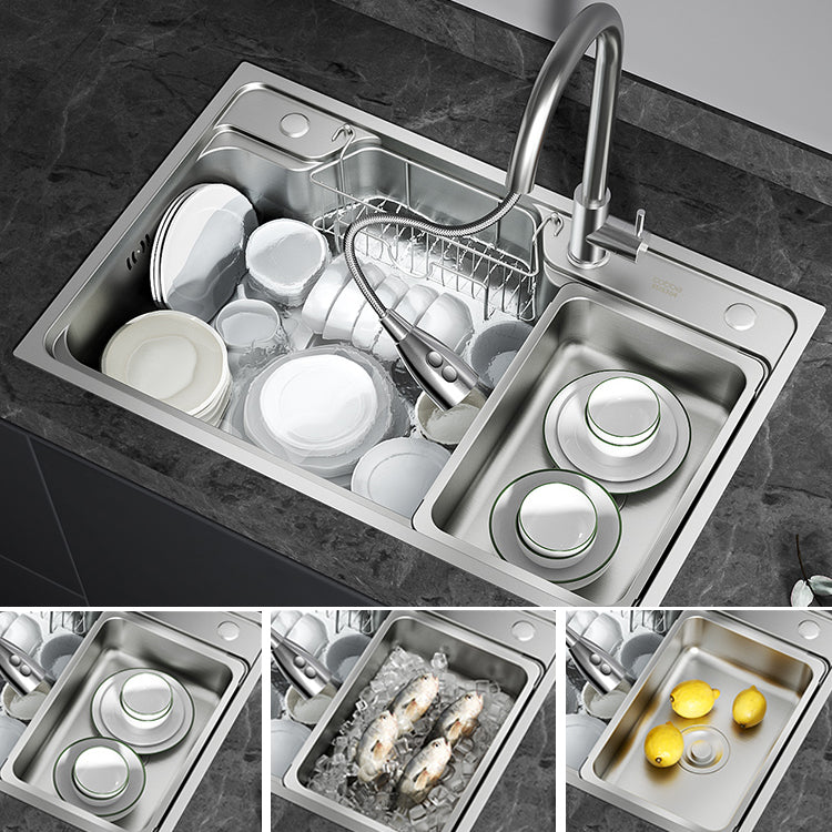 Contemporary Style Kitchen Sink Stainless Steel Drop-In Rustproof Kitchen Sink Clearhalo 'Home Improvement' 'home_improvement' 'home_improvement_kitchen_sinks' 'Kitchen Remodel & Kitchen Fixtures' 'Kitchen Sinks & Faucet Components' 'Kitchen Sinks' 'kitchen_sinks' 6643938