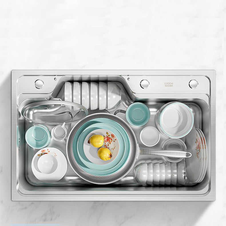 Contemporary Style Kitchen Sink Stainless Steel Drop-In Rustproof Kitchen Sink Clearhalo 'Home Improvement' 'home_improvement' 'home_improvement_kitchen_sinks' 'Kitchen Remodel & Kitchen Fixtures' 'Kitchen Sinks & Faucet Components' 'Kitchen Sinks' 'kitchen_sinks' 6643942