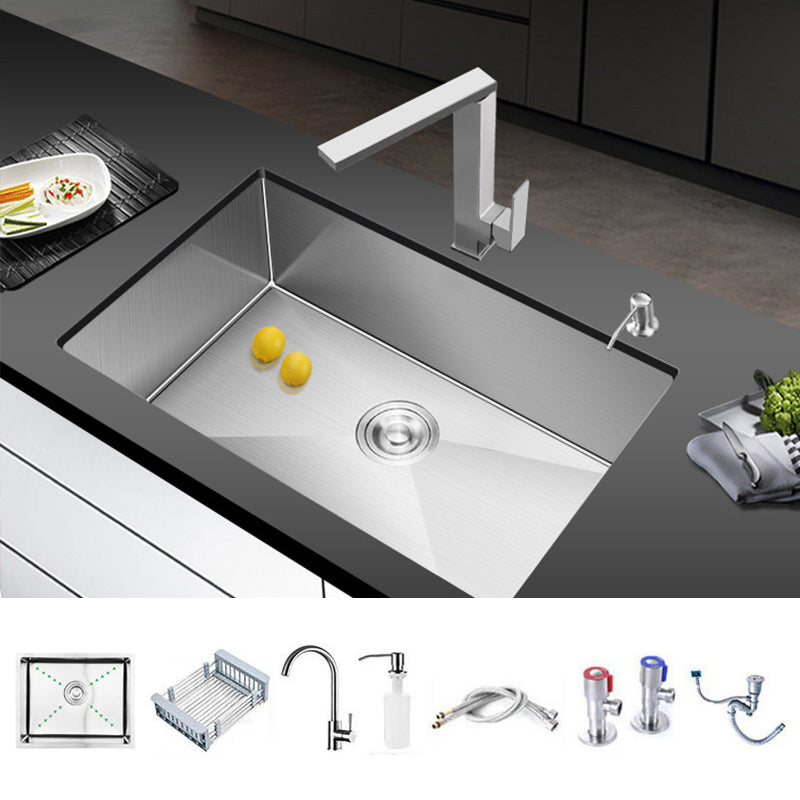 Single Bowl Kitchen Sink Stainless Steel Kitchen Sink with Rectangle Shape Sink with Faucet Gooseneck/High Arc Clearhalo 'Home Improvement' 'home_improvement' 'home_improvement_kitchen_sinks' 'Kitchen Remodel & Kitchen Fixtures' 'Kitchen Sinks & Faucet Components' 'Kitchen Sinks' 'kitchen_sinks' 6643951
