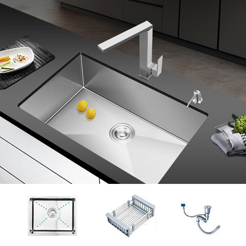 Single Bowl Kitchen Sink Stainless Steel Kitchen Sink with Rectangle Shape Sink Only None Clearhalo 'Home Improvement' 'home_improvement' 'home_improvement_kitchen_sinks' 'Kitchen Remodel & Kitchen Fixtures' 'Kitchen Sinks & Faucet Components' 'Kitchen Sinks' 'kitchen_sinks' 6643952