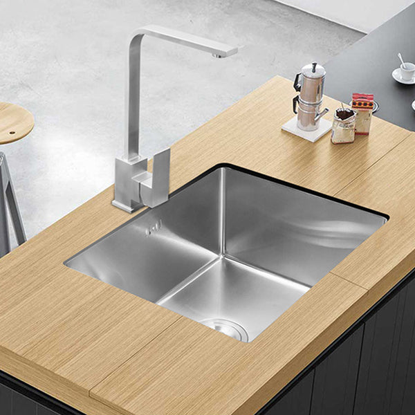Single Bowl Kitchen Sink Stainless Steel Kitchen Sink with Rectangle Shape 17"L x 10"W x 8"H Sink with Faucet Square Faucet Clearhalo 'Home Improvement' 'home_improvement' 'home_improvement_kitchen_sinks' 'Kitchen Remodel & Kitchen Fixtures' 'Kitchen Sinks & Faucet Components' 'Kitchen Sinks' 'kitchen_sinks' 6643955