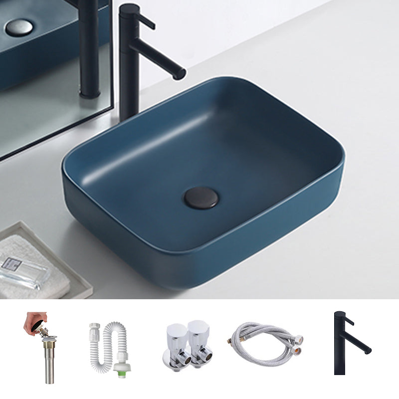 Rectangular Trough Bathroom Sink Modern Trough Bathroom Sink 16"L x 12"W x 5"H Navy Blue Sink with Faucet Clearhalo 'Bathroom Remodel & Bathroom Fixtures' 'Bathroom Sinks & Faucet Components' 'Bathroom Sinks' 'bathroom_sink' 'Home Improvement' 'home_improvement' 'home_improvement_bathroom_sink' 6643987